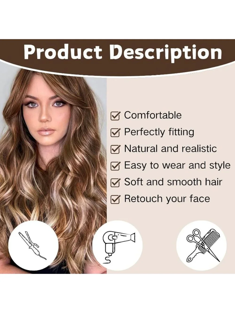 Women's Ginger Brown 26 Inch Charming Middle Part Heat Resistant Fiber Wigs